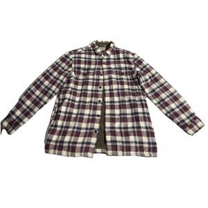 LL Bean Red Blue Plaid Cotton Green Fleece Lined Button Up Shirt Jacket Men’s M